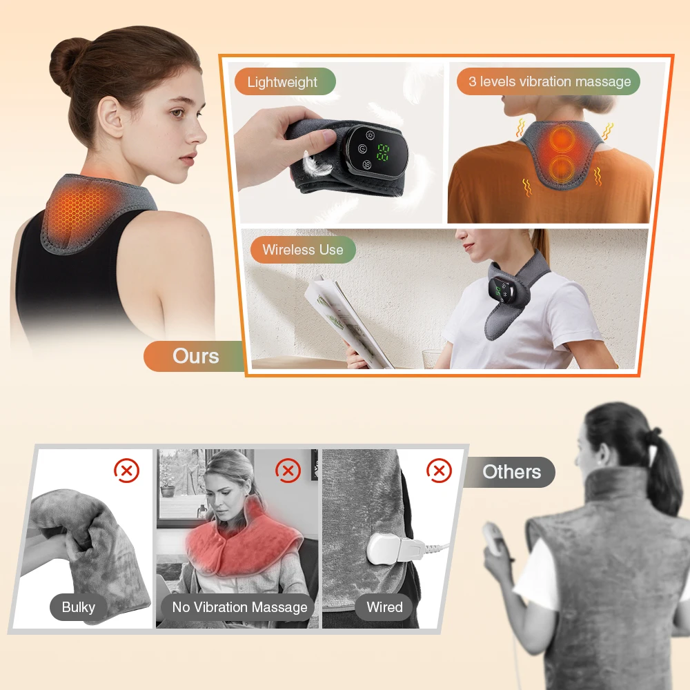 Electric Heating Shoulder Neck Pad Cervical Wrap 5 Gears Thermal Compress Vibration Massager Warm Neck Brace Tool Relax