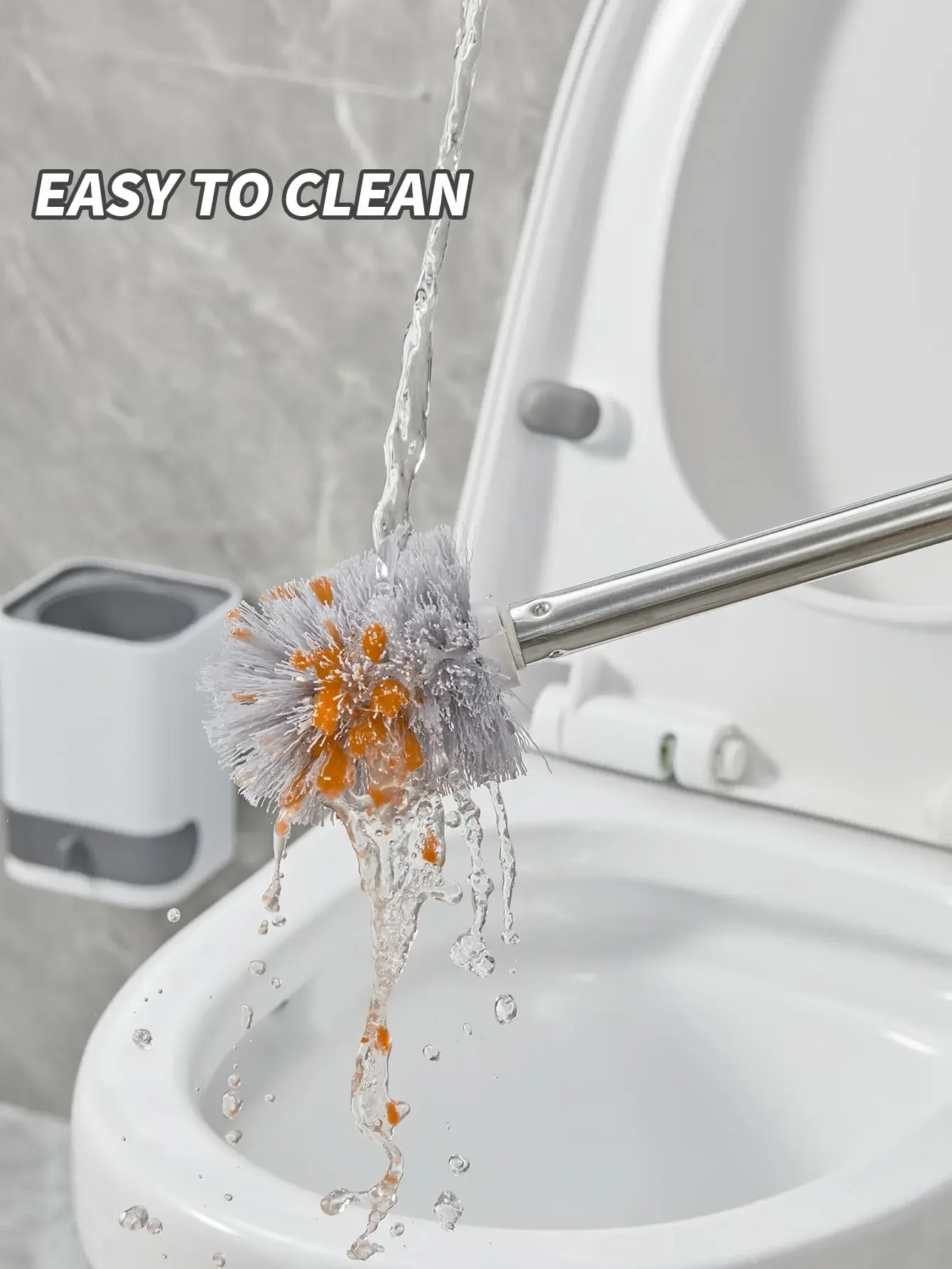 Toilet Brush WORTHBUY Punch-Free Wall Mounted Long Handle Plastic Drainable Base Bathroom Accessories