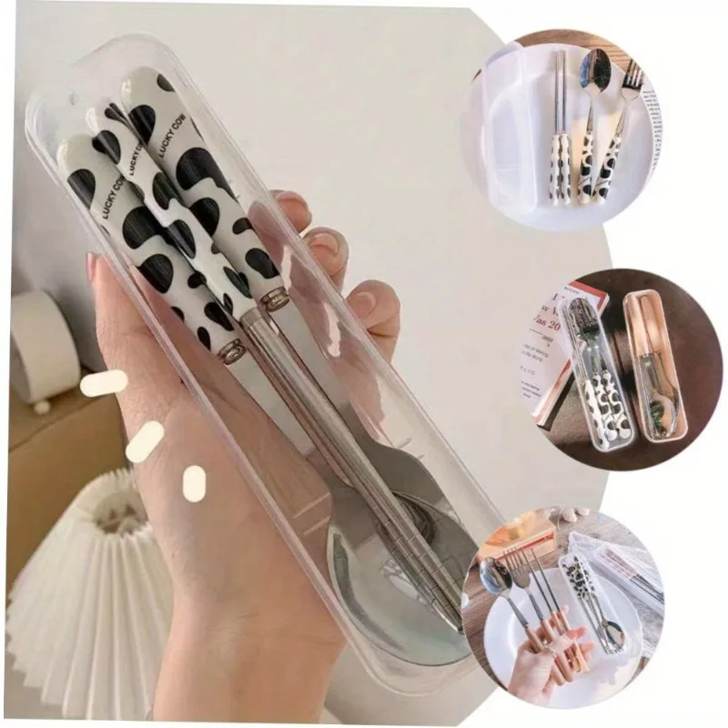 Portable Stainless Steel Cutlery with Storage Box Reusable Spoon Fork Chopsticks for Travel Workplace Restaurant and Home Use