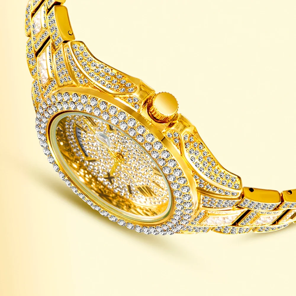 Luxury Gold Watch for Men Iced Out Watch Men Hip Hop Full Bling Diamonds Mens Watches Waterproof Fashion Quartz Wristwatch Man