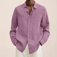 Spring Men Shirts Loose Linen Solid Long Sleeve Turn-Down Collar Button Retro Autumn Shirt For Male Blouse Sexy Tops Wholesale - Image 3