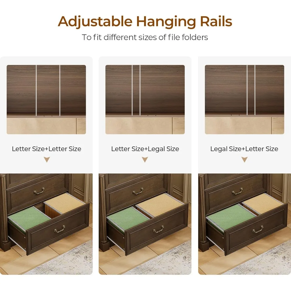 2 drawer file cabinet, farmhouse filing cabinet for letter/legal size, wooden extended desktop, wood lateral file cabinets with