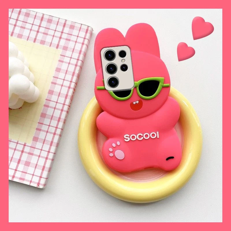 

3D Cartoon Phone Case for Sansung Galaxy S23 S22 S21 S20 S10 Ultra INS Korea Cute Sunglasses Rabbit Soft Silicone Phone Case
