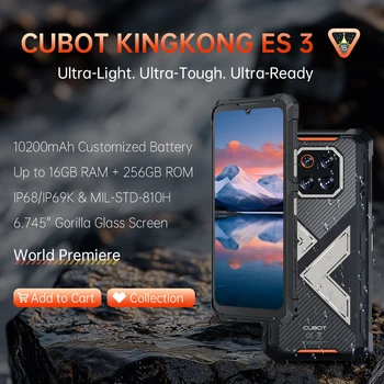 Cubot Rugged Smartphone Android 15 King Kong ES 3, 10200mAh Battery, Up to 16GB+256GB, 6.745" Screen, 120Hz,48MP Camera, NFC,GPS