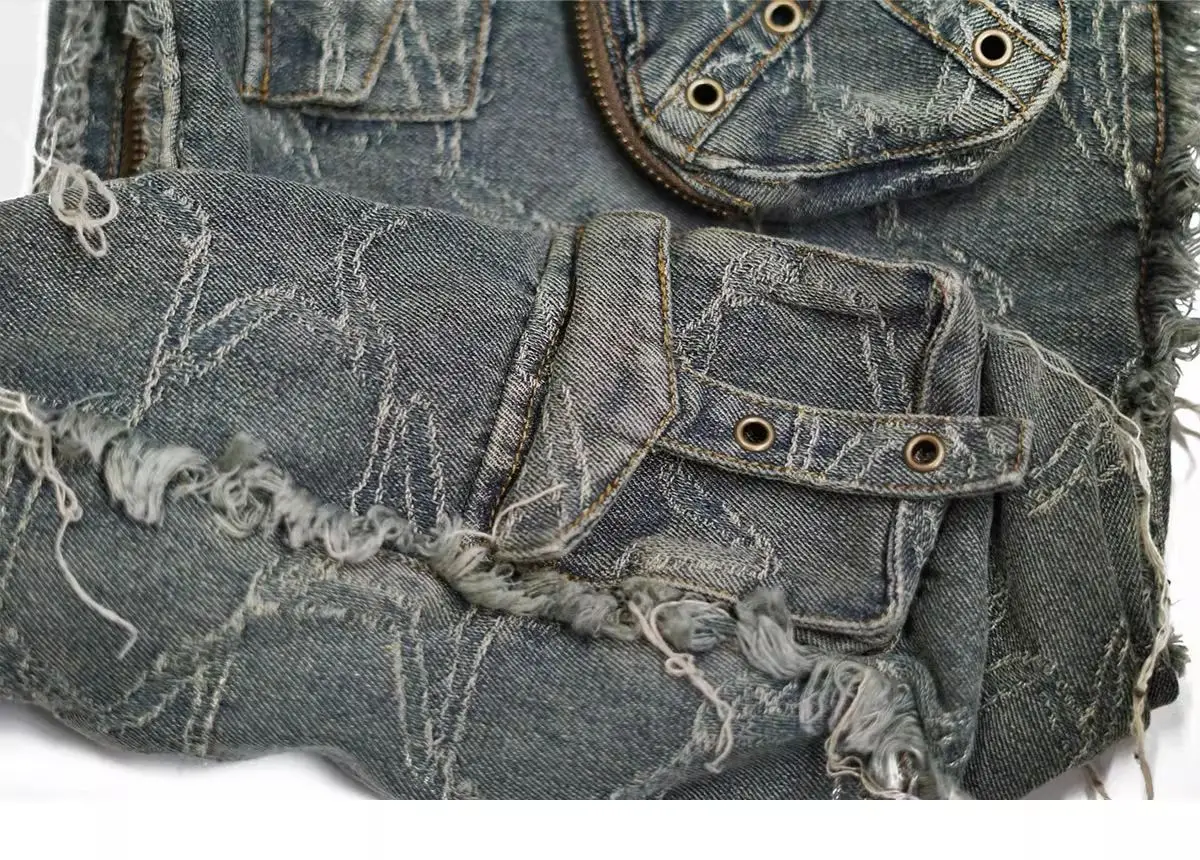 Fashion Women Large Capacity Shoulder Bags Canvas Denim Street Casual Totes Handbag rivet Purse Solid Color Zipper Shopping Bag