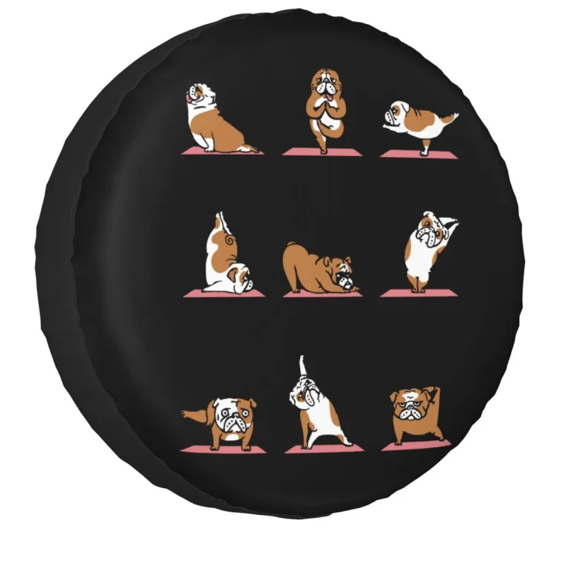 

English Bulldog Yoga Spare Tire Cover Case Bag Pouch Funny Dog Wheel Covers for Mitsubishi Pajero