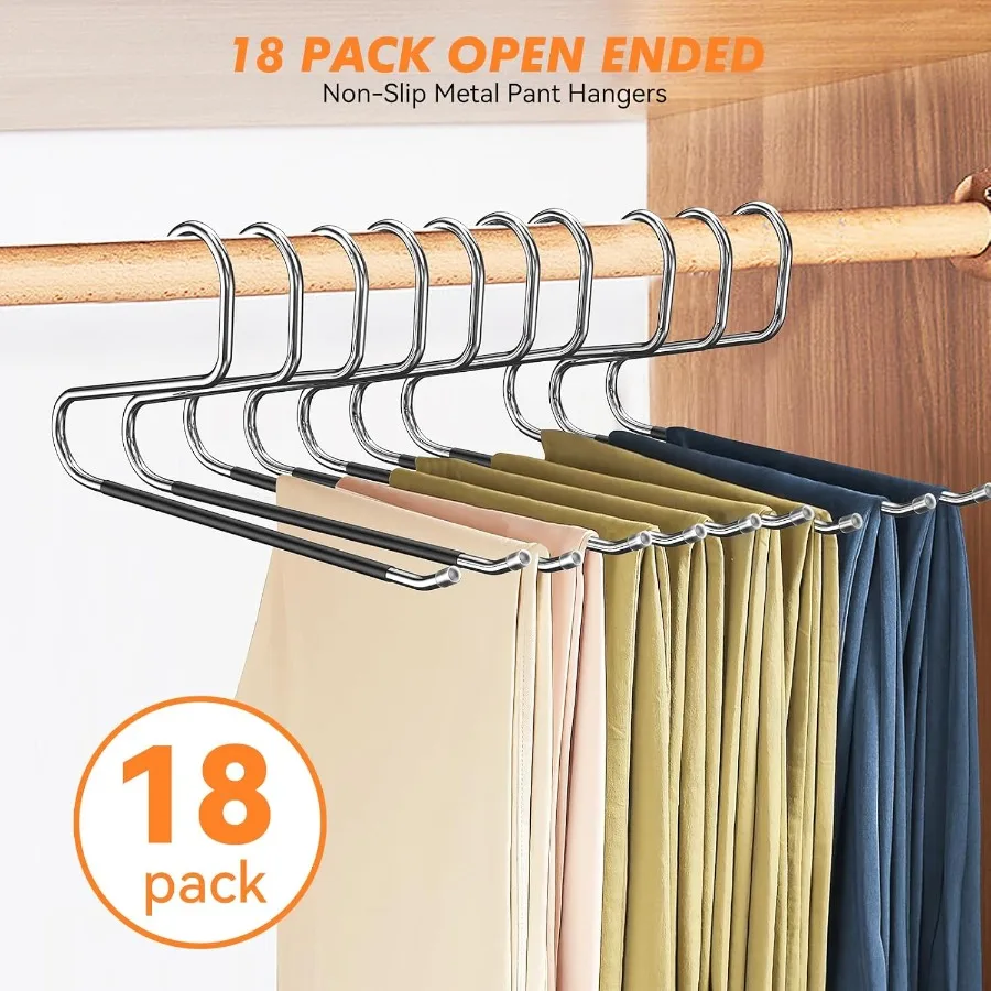 18 Pack Space Saving Open Ended Metal Pant Hangers Non Slip Jean Hangers for Men and Women Ideal Closet Storage Organizer for C