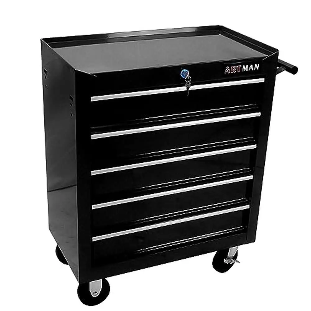 5-Drawer Rolling Tool Cart Organizer Steel Rolling Tool Trolley Lockable Drawers Portable Storage Chest Wheels