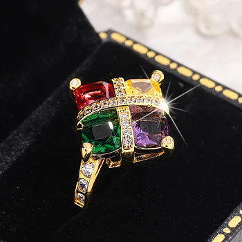18K Gold Colorful Amethyst Topaz Emerald Ruby Full Diamond Ring For Women Engagement Party Gift Jewelry 1