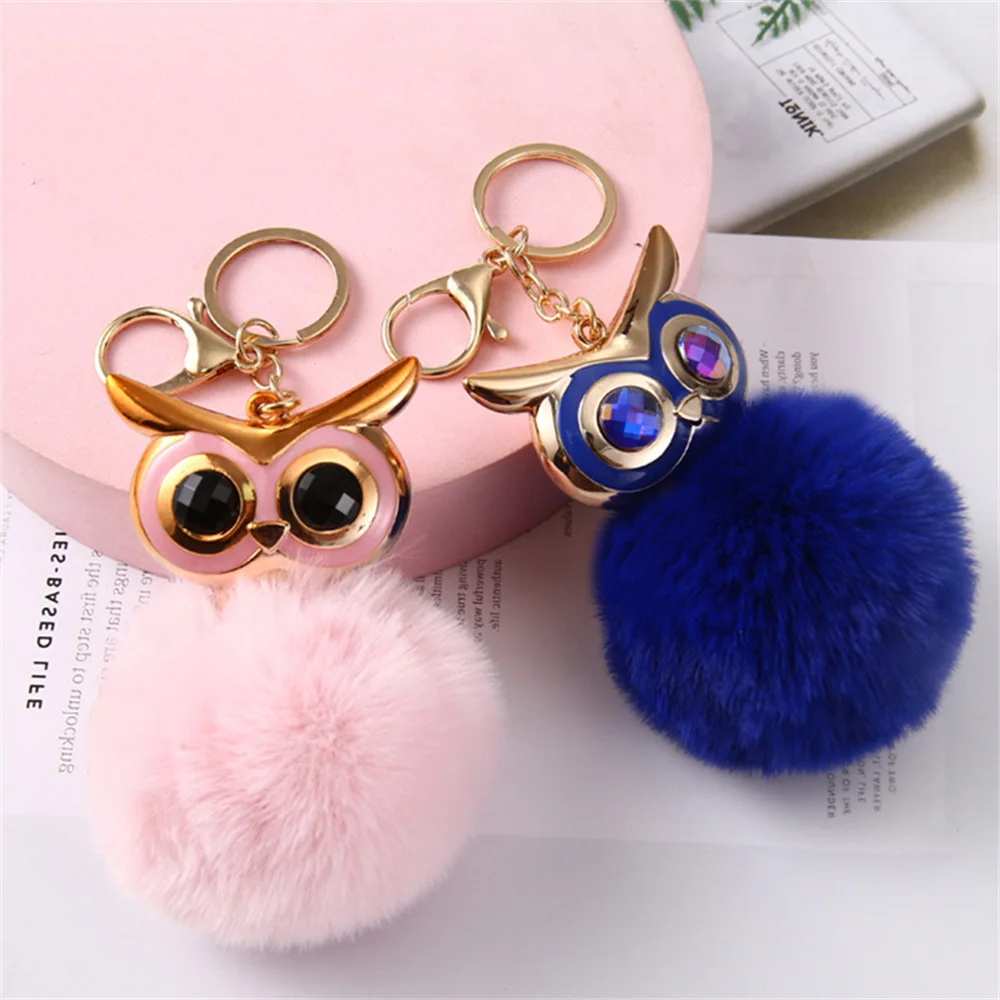 Fluffy Faux Fur Keyring Cartoon Cute Key Chain Pom Pom Ball Animal