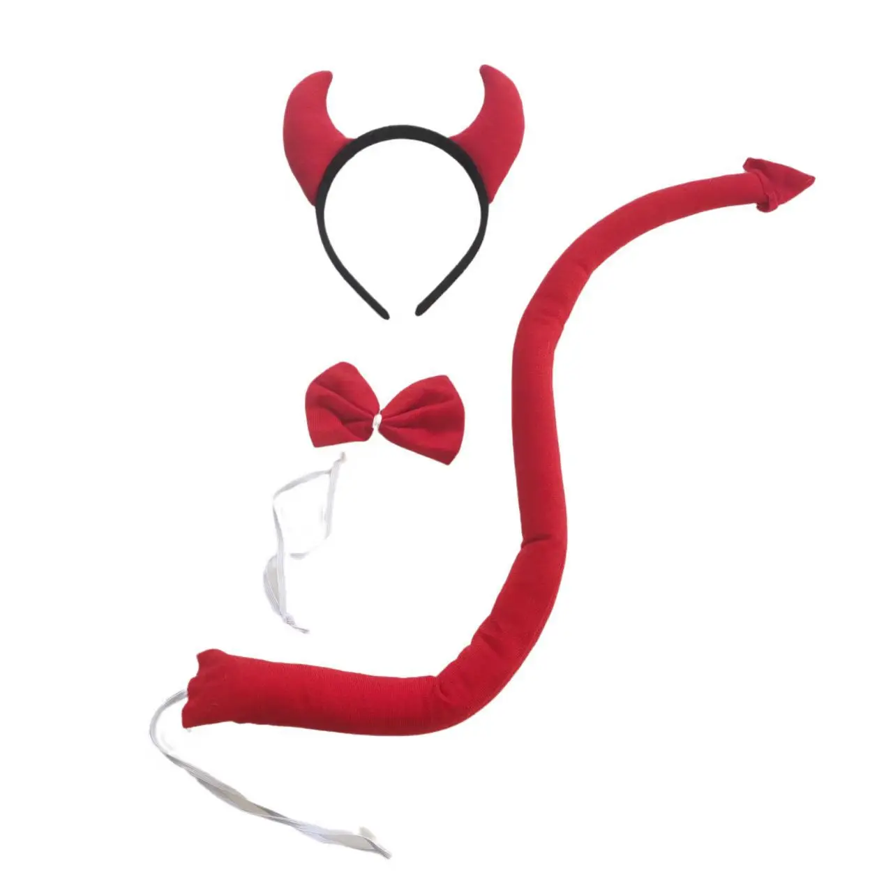 Animal Ear Red Black Demon Devil Headband Headwear Tail Bow Knot Tie Set Cosplay Costume Props Halloween Christmas Festival