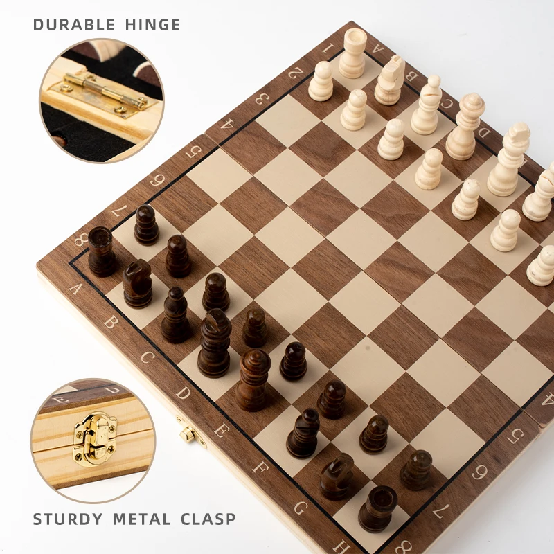 29x29cm Wooden Folding Magnetic Chess Set With 34 Chess Pieces Interior 3 in 1 Portable Travel Board Game Set for Kids Adults