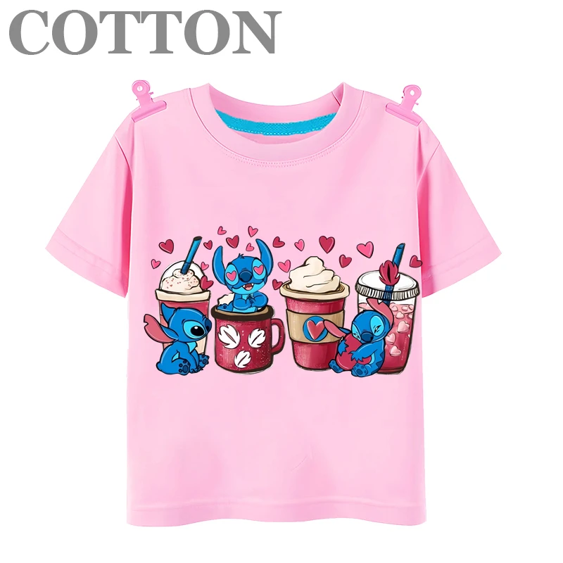 T Shirt Disney Anime Stitch Children Cotton Summer Fashion Multiple Cartoon Casual Round Neck Short Sleeve Print Pattern