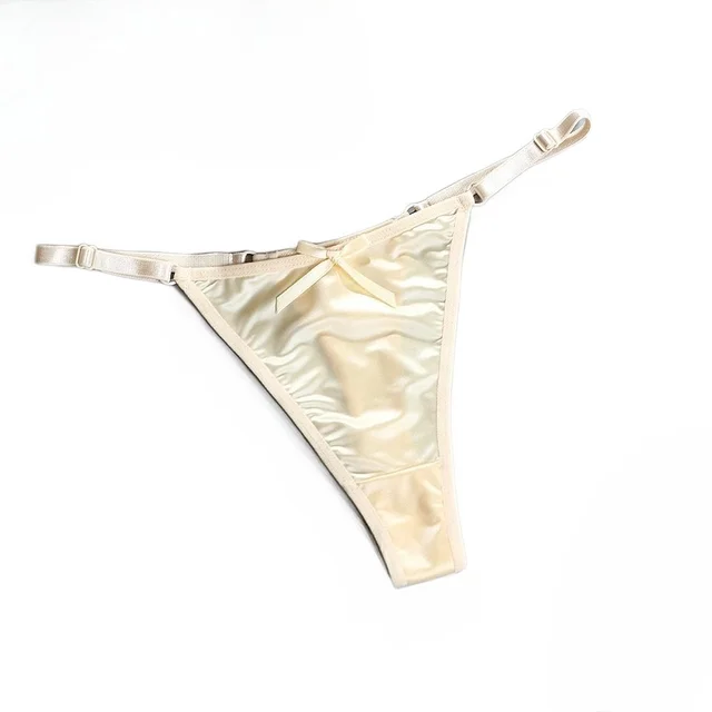 Culottes string sexy en satin doux pour femmes, taille basse avec nœud, confortables, sous-vêtements féminins 1