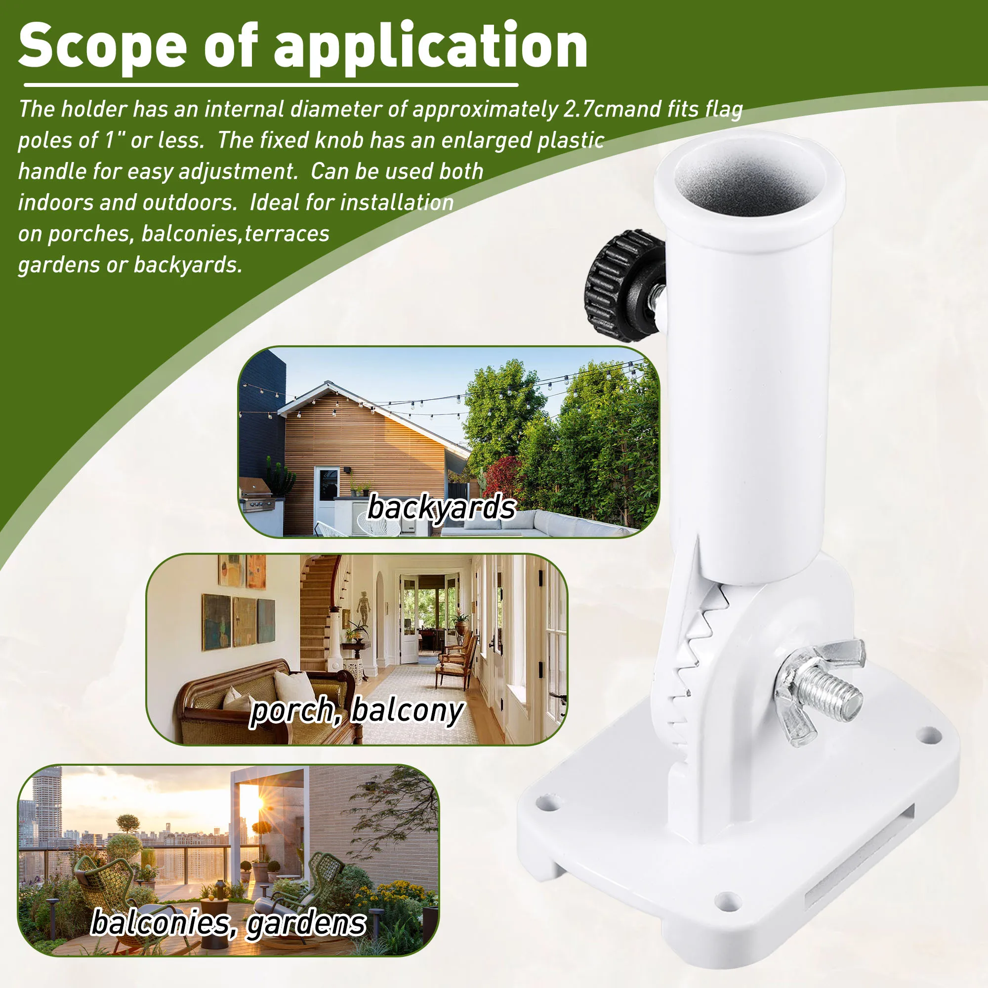 Heavy Duty House Flag Pole Holder Bracket Wide Application Multi-Position Mounting Matte Surface