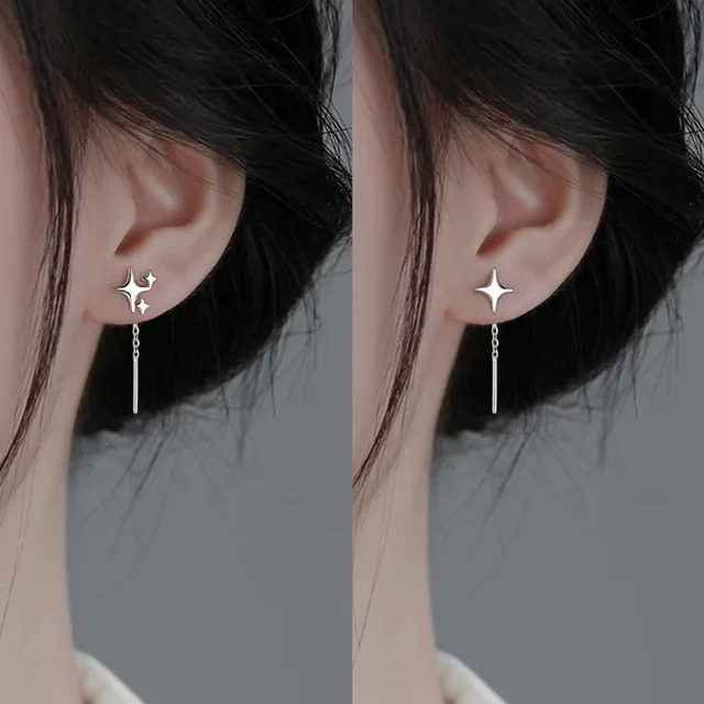 2025 New Korean Star Ear Wire Tassel Thread Chain Climb Star Pendants Drop Earrings Women's Straight Hanging Earings Jewelry 6