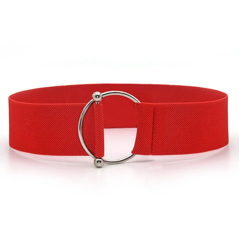 Women's Fashion Elastic Waist Belt with Round Buckle Decoration