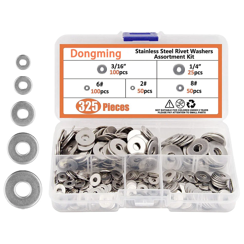 

325 Pcs Flat Washer Set Lock Washers Assortment Gasket Kit Stainless Steel Screw Fasteners Gaskets