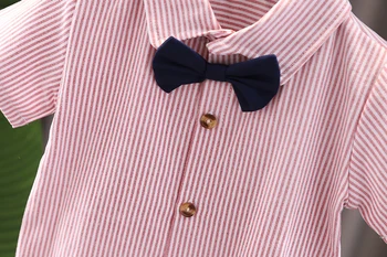 New Summer Kids Boy's Clothes Suits Children Blue Striped Shirt Bib Shorts 2Pcs/Set Gentleman Toddler Baby Tracksuits 0-5 Years 6