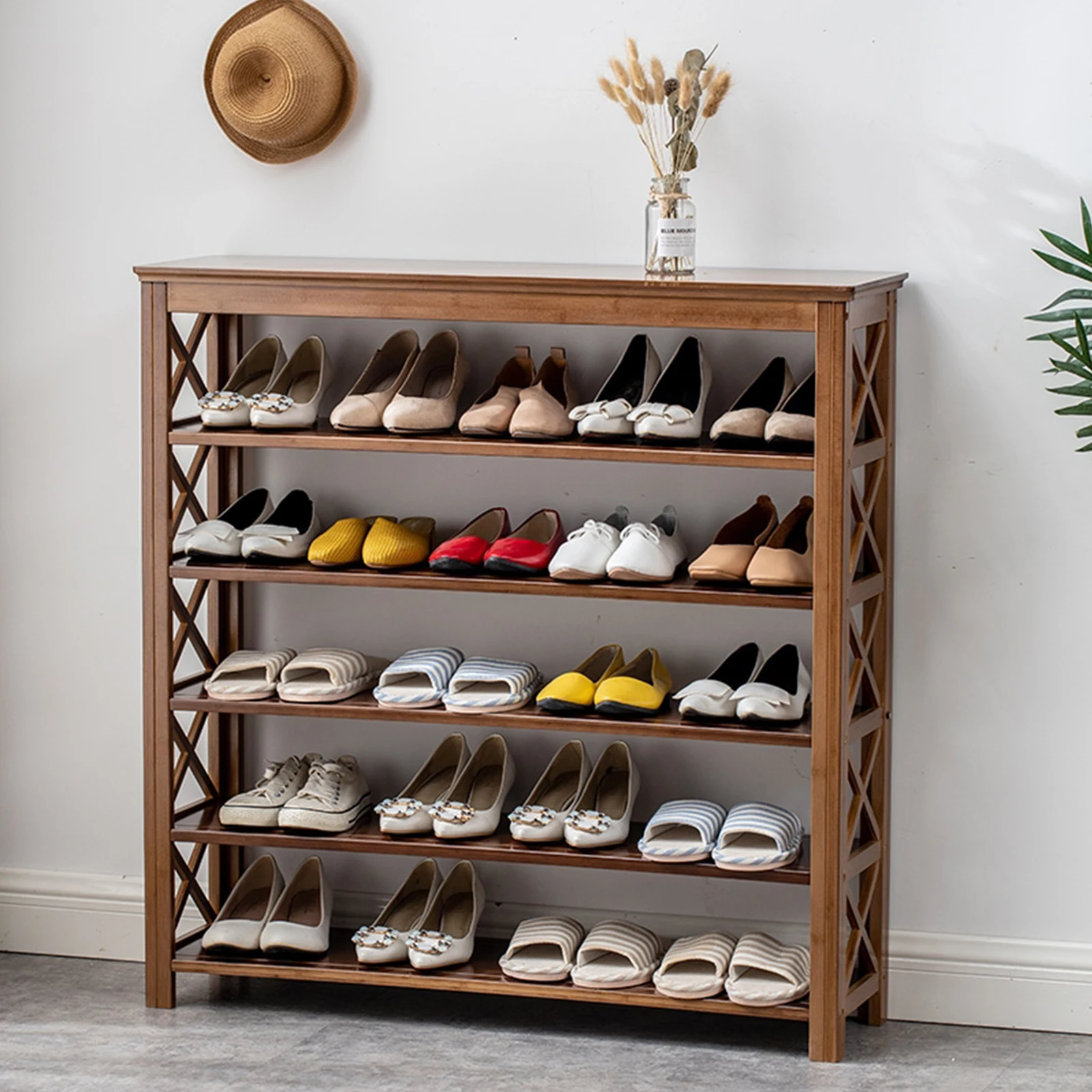 

Shoe Rack 6 Tier Tall Bamboo Shoe Shelf Brown Free Standing Shoe Organizer for Entryway Living Room Closet