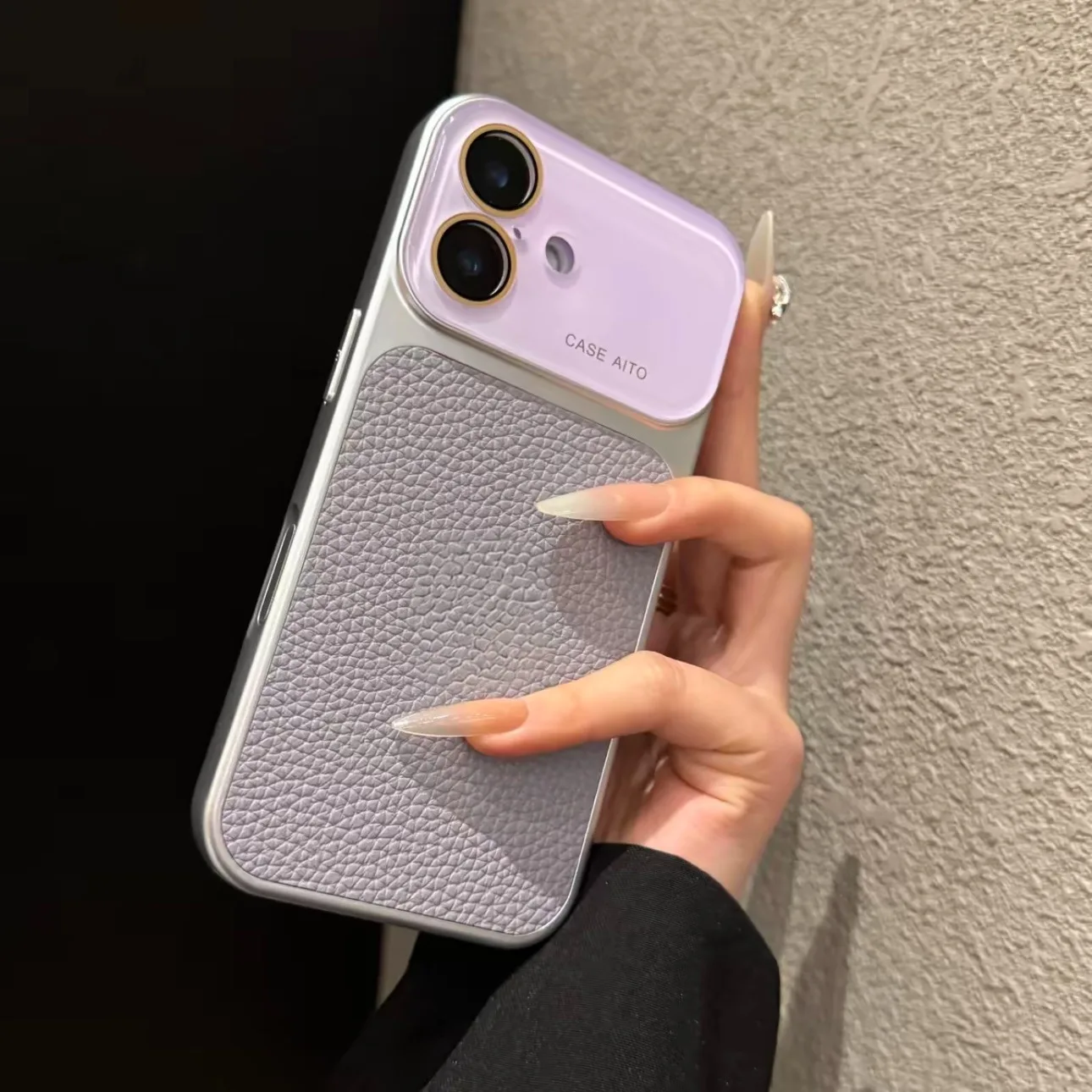 Colour Blocking Pu Leather Phone Case With Lens Protection_voghion.com
