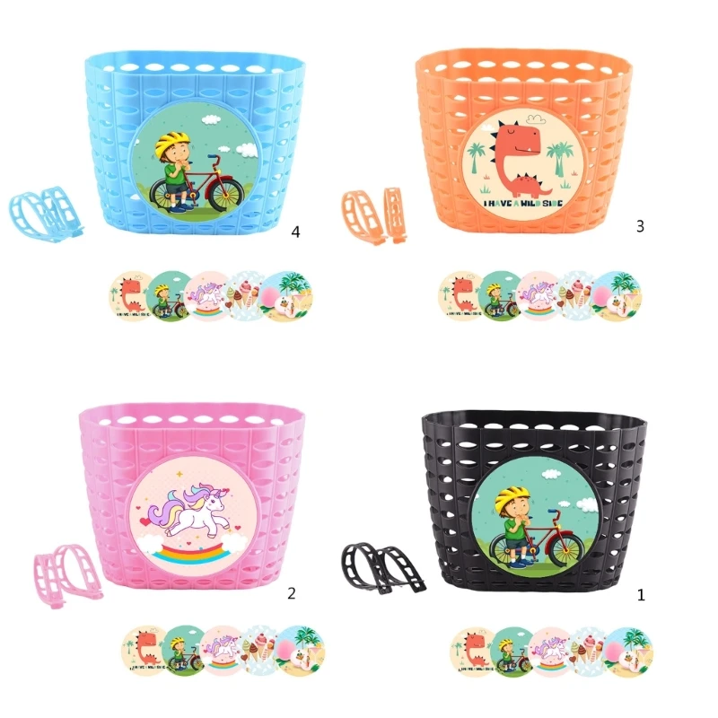 Kids Front Handlebars Waterproof Plastic Rear Bike Basket for Boy Girl Bicycles