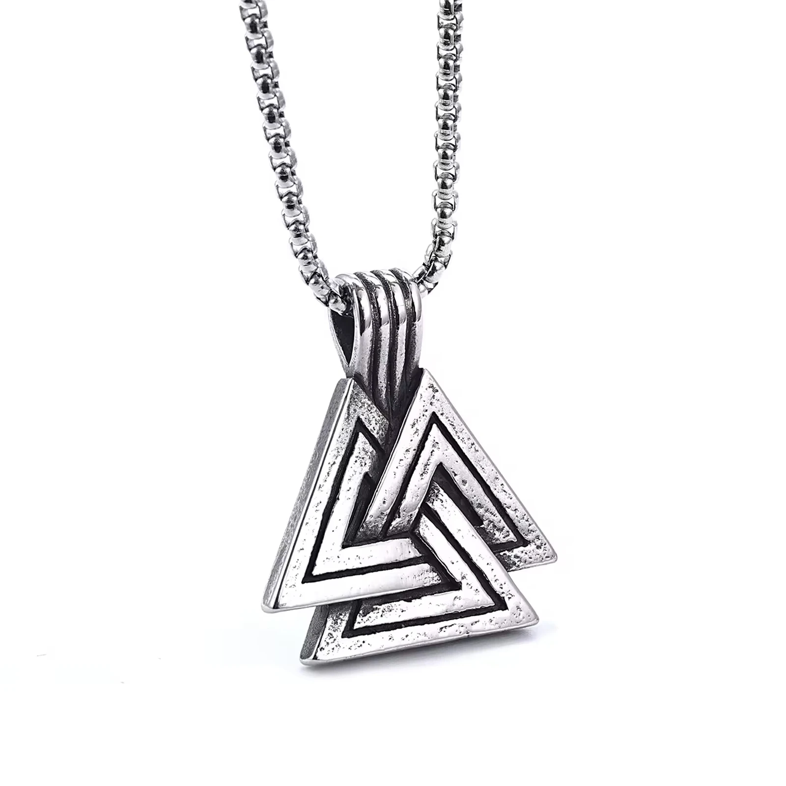 Norse Jewelry Viking Knot stainless steel jewerely Amulet Valknut Triangle Pendant necklace Pendant，Unisex Necklace