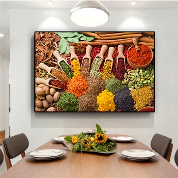 Grani Spezie Cucchiaio Cucina Alimenti Pittura a olio su tela Poster e stampe Cuadros Immagini di arte della parete per soggiorno Decorazioni per la casa 1
