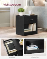 Прикроватный столик VASAGLE, прикроватный столик, прикроватный столик с выдвижной ручкой и открытым отсеком, журнальный столик для спальни, гостиной, классический, черный — изображение 3