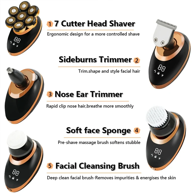 7D Floating Men Shaver Wet Dry Beard Hair Trimmer Electric Razer Rechargeable Bald Head Shaver Device LCD Display_voghion.com