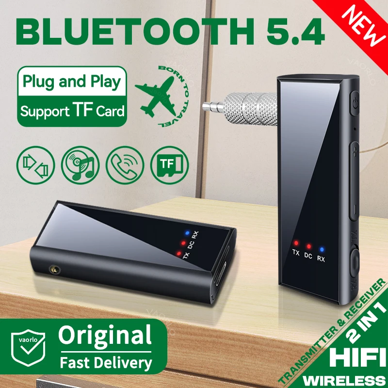 Bluetooth Transceiver Adapter Bluetooth Aux Adaptor Bluetooth Audio Receiver Bluetooth Adapter Audio Adapter Bluetooth 5.4 Audio Transmitter Receiver 3.5MM AUX HIFI Wireless Adapter With MIC Support TF Card Play For Car Airplane TV PC