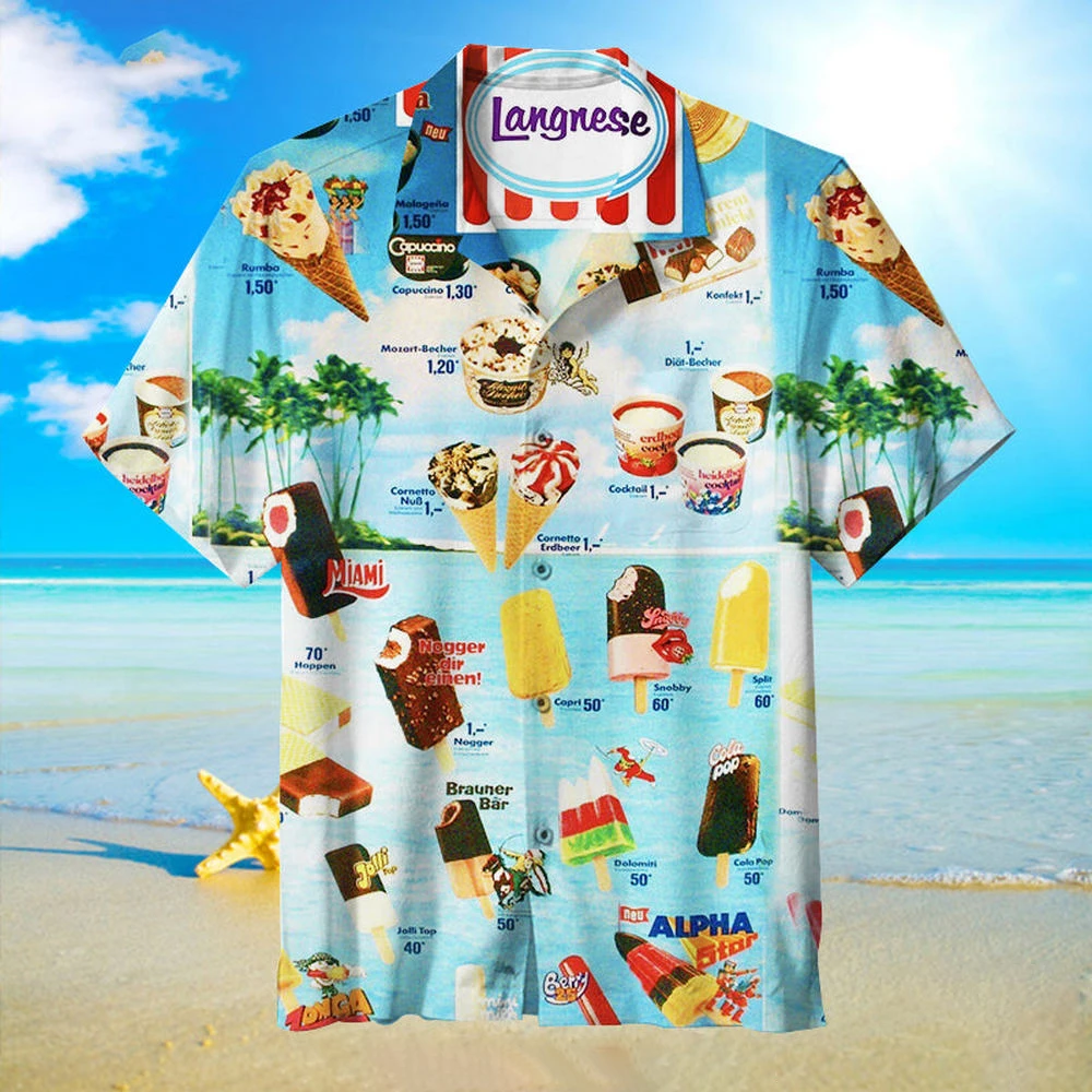 thumbnail image 1 of Camisa hawaiana 2024 para hombre, camiseta de verano con helado, estampados de playa, camisa de manga corta, tops casuales, diseño original, ropa para hombre, 1 of 5