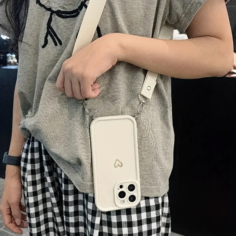 Luxury Gold Heart Phone Case with Adjustable Hanging Rope