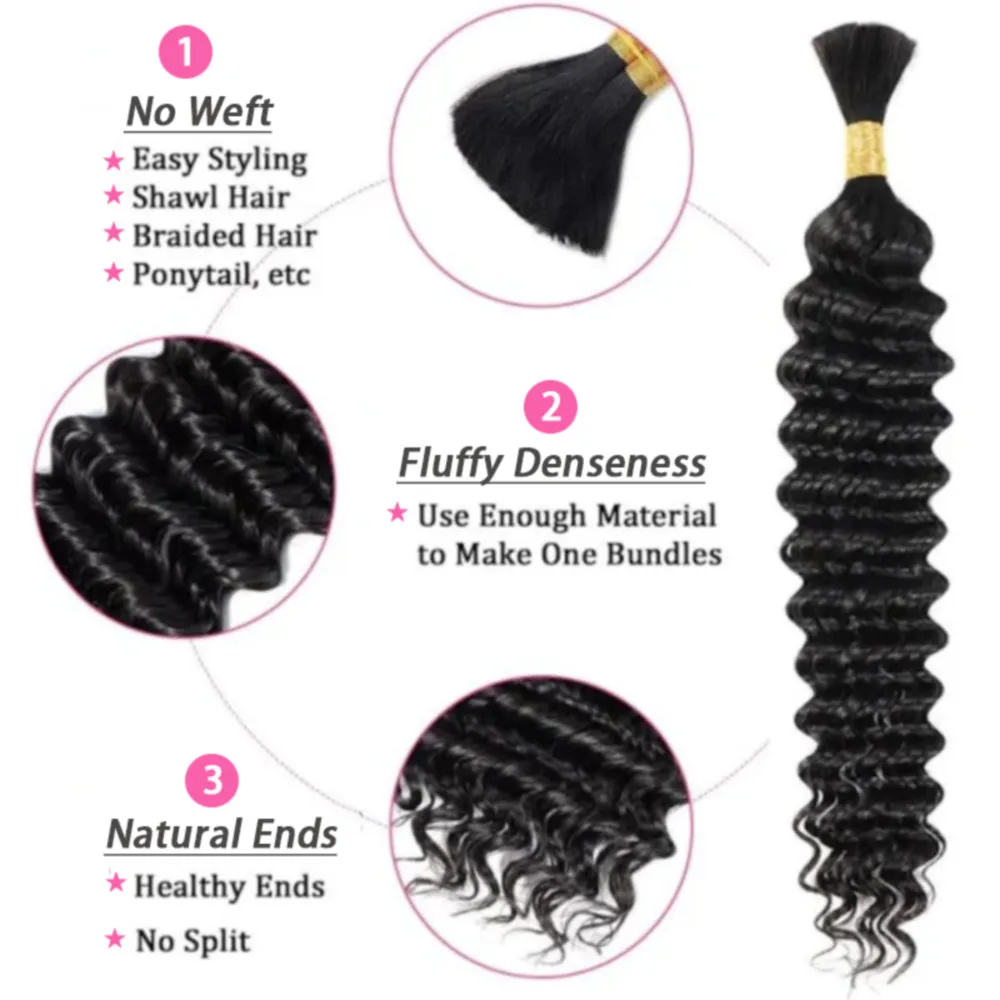Human Hair Extensions Human Hair Bundles Braiding Hair Extensions Human Braiding Hair Deep Wave Bundles Human Braiding Hair Boho Braids Natural Black Bulk Human Hair Braiding No Weft Curly Extensions