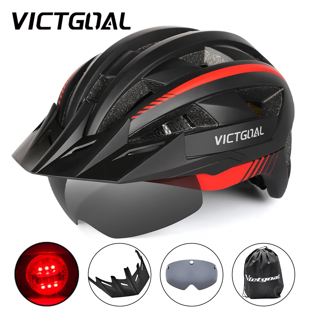 Casque De Vélo Victgoal Avec Lumière LED Et Lunettes Incluses – Taille Moyenne, Neuf