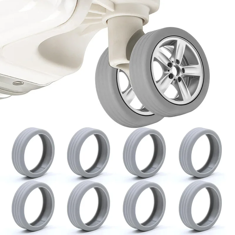 8-Piece Silicone Luggage Wheel Protectors - Noise-Reducing Caster Covers