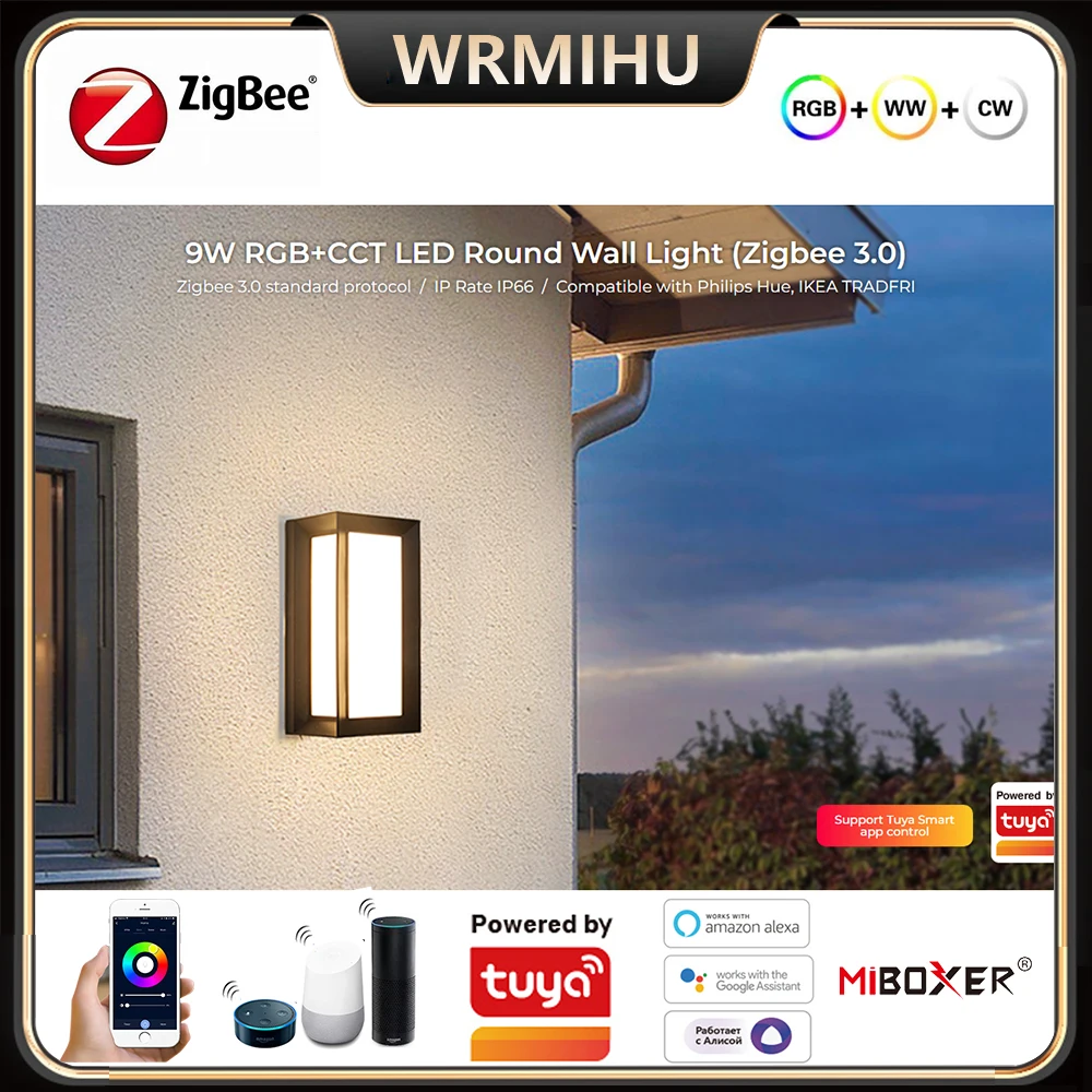 

Miboxer Modern Dimmable DC24V Zigbee 3.0 Smart Outdoor Waterproof 9W RGB+CCT TUYA Voice Control Corridor Porch Square Wall Light