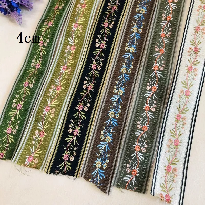 

10yards/Lot 4cm Woven Jacquard Ribbon Flowers For Guitar strap clothing accessories Cotton DH-0131