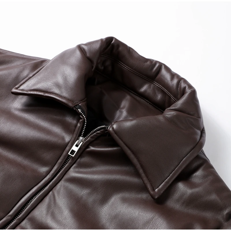 Description Picture 4 of itemVintage Winter Pu Leather Thick Women Jacket Chic Lapel Collar Full Sleeve Pockets Female Crop Coat 2024 Fashion Lady Outwear