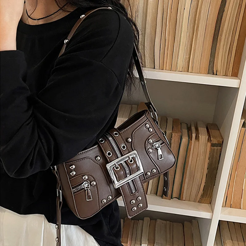 Borsa a Tracolla da Donna Stile Punk, Borsa a Spalla in Pelle PU con Borchie, Piccola Borsa Trendy Sottobraccio, Bolso Mujer, Сумка - immagine 5