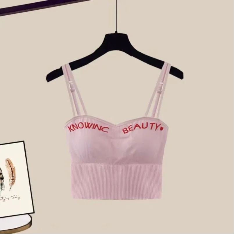 Oversized Women's Summer Set Women's 2023 New Temperament Loose Covering Flesh Sling Shirt Half Skirt Three Piece Set Fashion