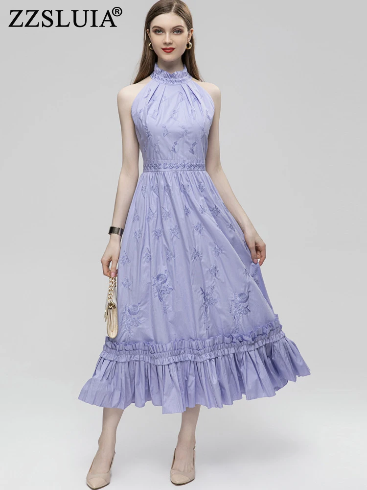 

ZZSLUIA Elegant Dresses For Women Heavy Embroidery Designer Off Shoulder Slim Long Dress Fashion Summer Cotton Dresses Female