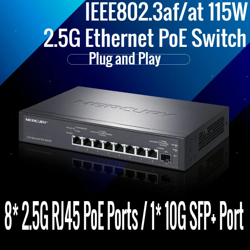 

8*2500Mbps RJ45 Ports 1/2.5/10Gbps SFP+ Port Desktop Ethernet PoE Switch 2.5 Gigabit Ethernet Network Switch IEEE802.3af/at 115W