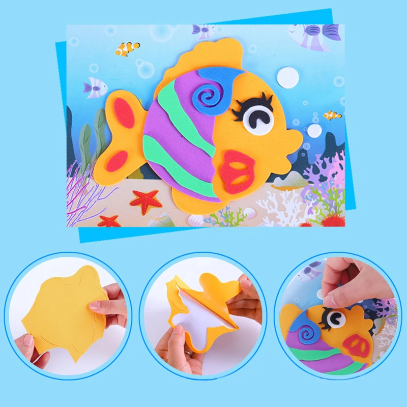 Kids DIY Cartoon Animal 3D EVA Foam Sticker Puzzle Handmade Early Learning Educational Toys 1-10PCS