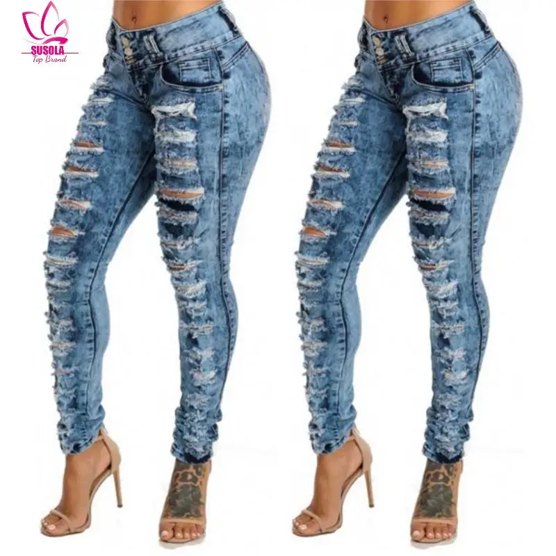 

SUSOLA Trend Womens Destroyed Ripped Distressed Slim Denim Jeans Boyfriend Jeans Sexy Hole Pencil Trousers New