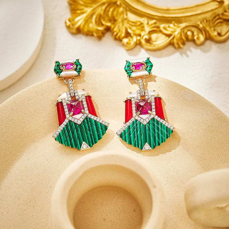 

Fashion Unique Personality Three-color Irregular FanShaped Turquoise AAA CZ Zirconia Earrings For Women Party Dating Jewellry