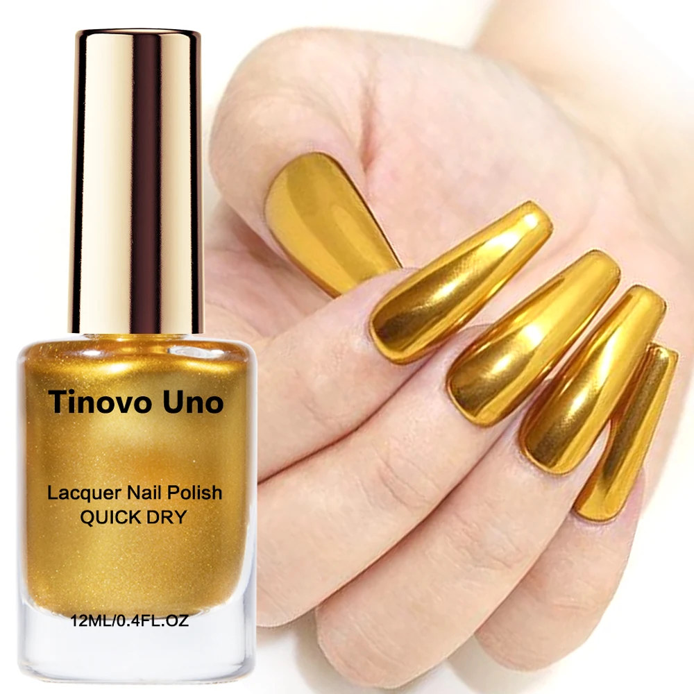 Tinovo Uno Metallic Gold Nail Polish Strengthener Growth Quick Dry Nail Growth Polish Lacquer Manicure Nail Art Base Top Coat 3