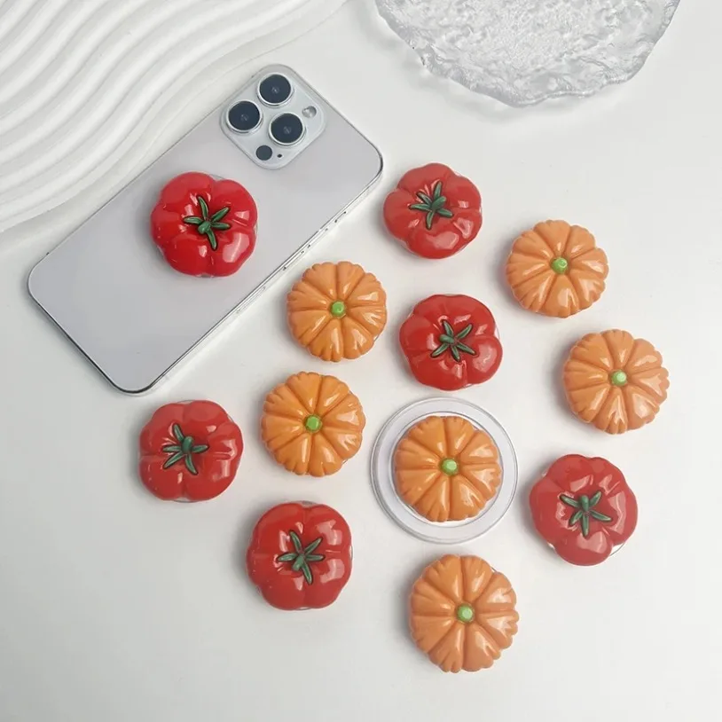 Cute Tomato Phone Stand Socket Grip Phone Holder For iPhone 17 16 15 14 13 12 Samsung S25 S24 Xiaomi Finger Ring Expanding Stand