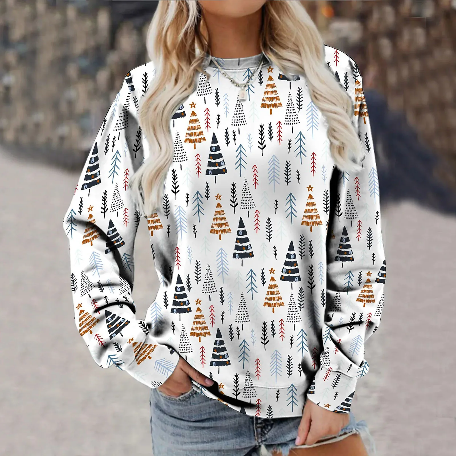 Christmas Womens Hoodies Long Sleeve Pullover Lightweight Printed Sweatshirt Autumn Winter Warm Sweater Shirts Korean Sueter