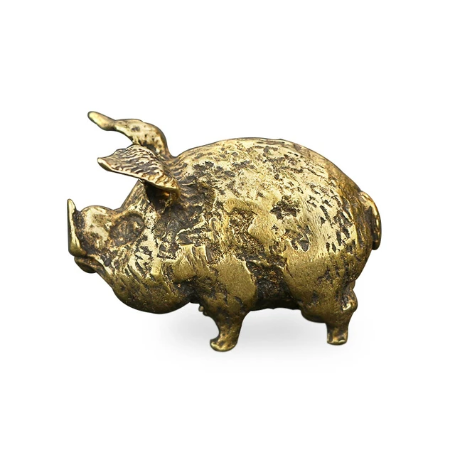 Retro Copper Chinese 12 Zodiac Flying Pig Statue Home Decoration